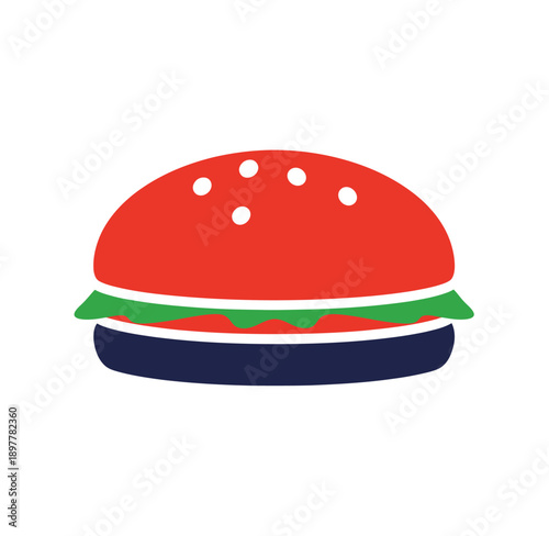 A colorful illustration of a hamburger with lettuce tomato and cheese on a white background