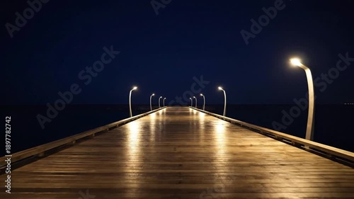 A city bridge at night glowing with lights over a calm river, reflecting the urban skyline and traffic in the dark evening sky