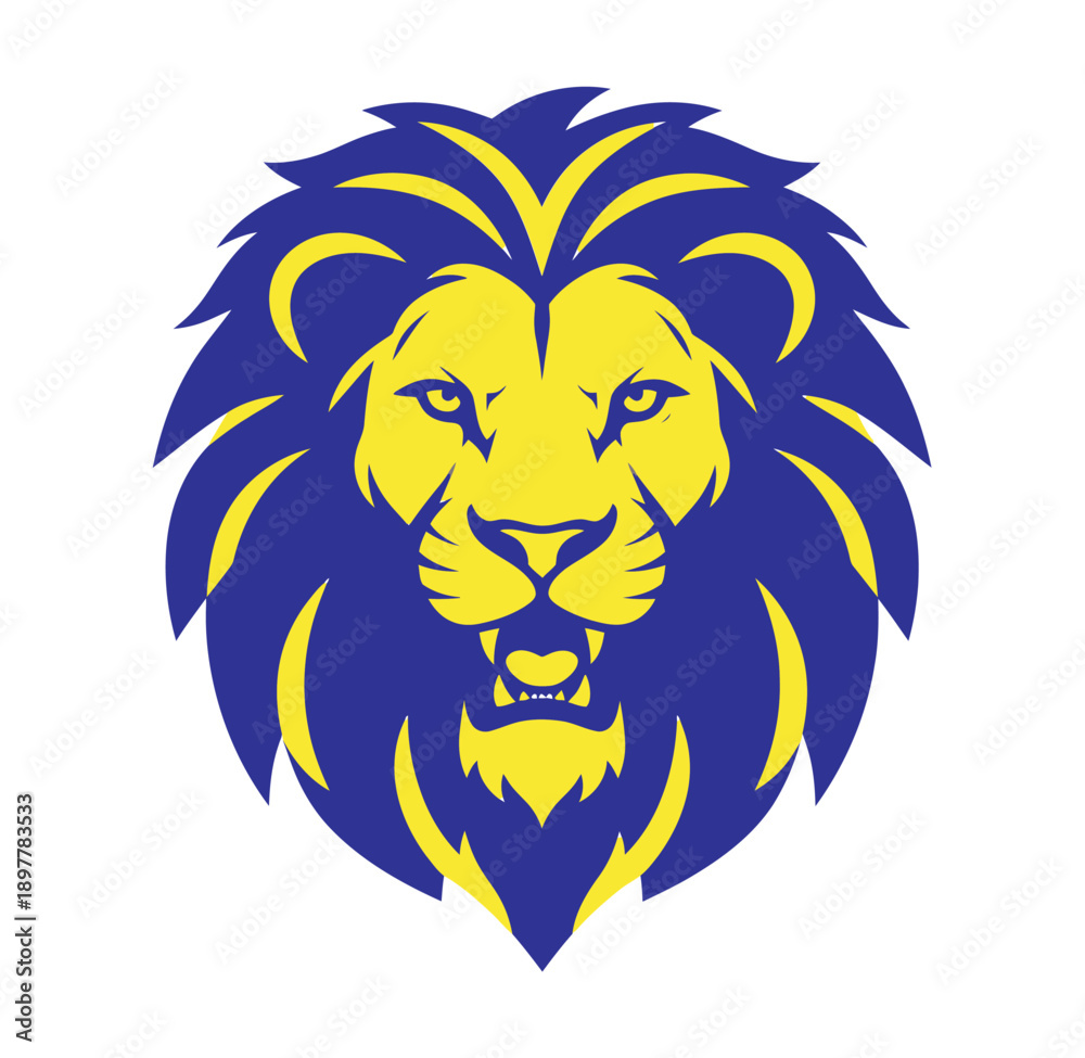 Fototapeta premium blue and yellow lion head with long mane illustration