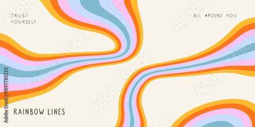 Colorful abstract waves with inspirational text trust yourself rainbow lines