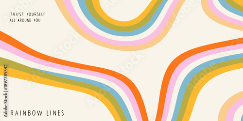 Photos Colorful abstract rainbow lines with motivational text and a soft background