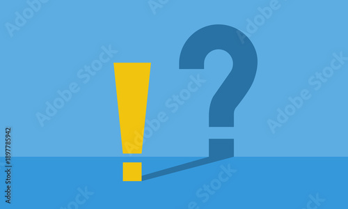 exclamation mark and question shaped shadow, double entendre, hidden meaning, secret reason, uncertainty and suspicion, vector illustration concept