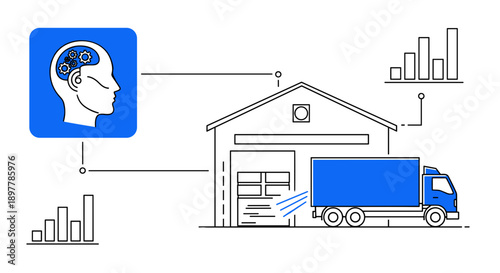Intelligent logistics system with ai powered brain automated warehouse and delivery truck visualizing data analytics and smart supply chain management