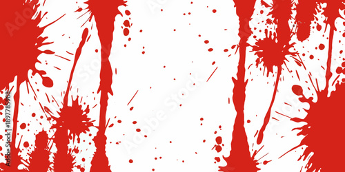 Abstract red splatters and streaks on a stark white background