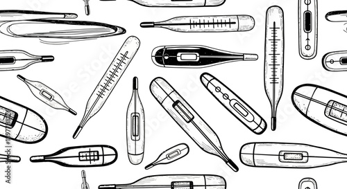 Medical Equipment, Thermometers, Healthcare, Digital Illustrations, Clean View