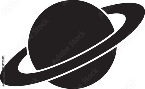 Ringed Planet Silhouette Icon,Space Planet Symbol