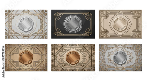 Art Deco Wax Seals Collection: Elegant Vintage Designs on Marble and Metallic Backgrounds