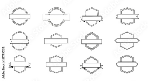 Retro Emblem Badges Set, Vintage Labels Collection, Geometric Frames, Banners
