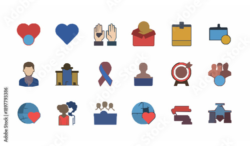 Minimal solid charity fundraising icon set vector