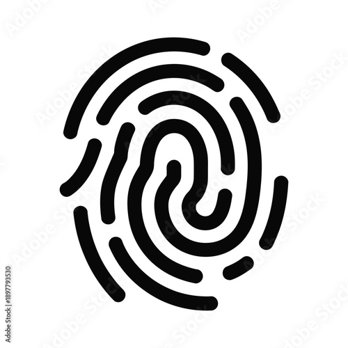 Fingerprint icon in black lines on white background for identity and security concepts icon