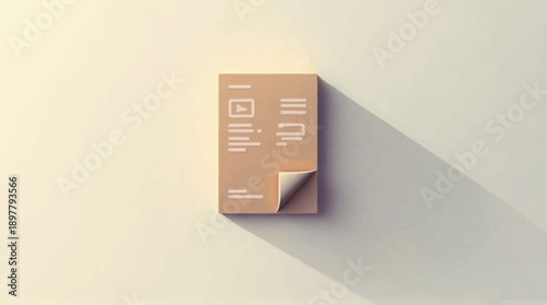 Aesthetic brown paper block with white line art icons and a turned page corner.