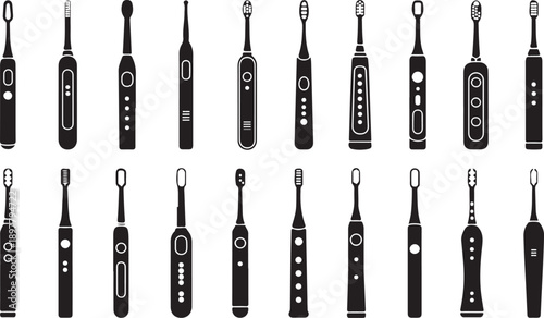 toothbrush icon collection twenty electric brush silhouettes vector