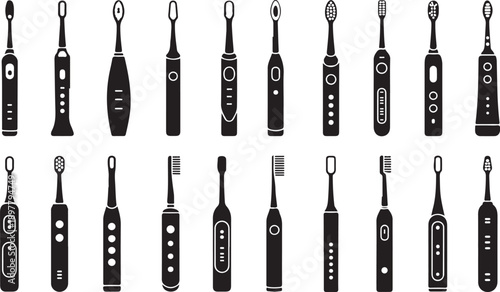 toothbrush electric icon set twenty designs vector illustration pack