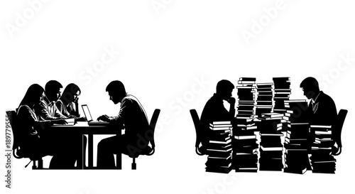 Relaxed vs. Busy Business Professionals in Contrasting Work Environments