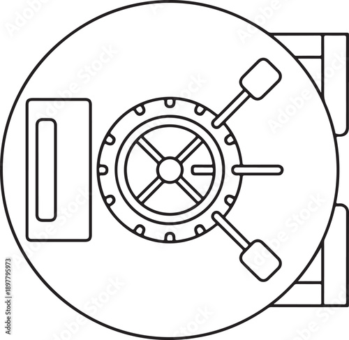 vault circular vault door schematic wheel bolts line art vector