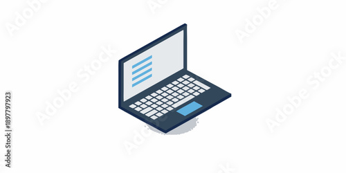 Isometric illustration of a dark blue laptop with a light screen