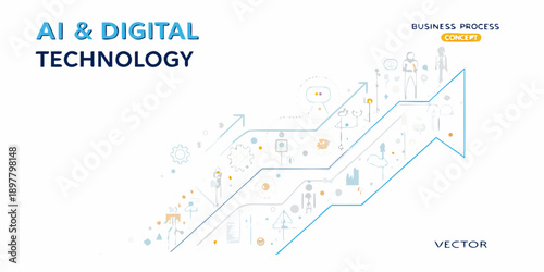 Ai and digital technology concept with upward trending line graph
