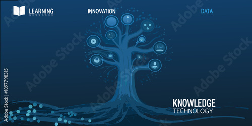 Abstract tree representing growth of knowledge data and innovation