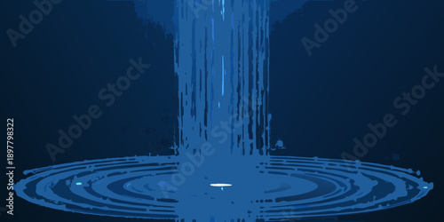Abstract illustration of a waterfall cascading into a circular pool