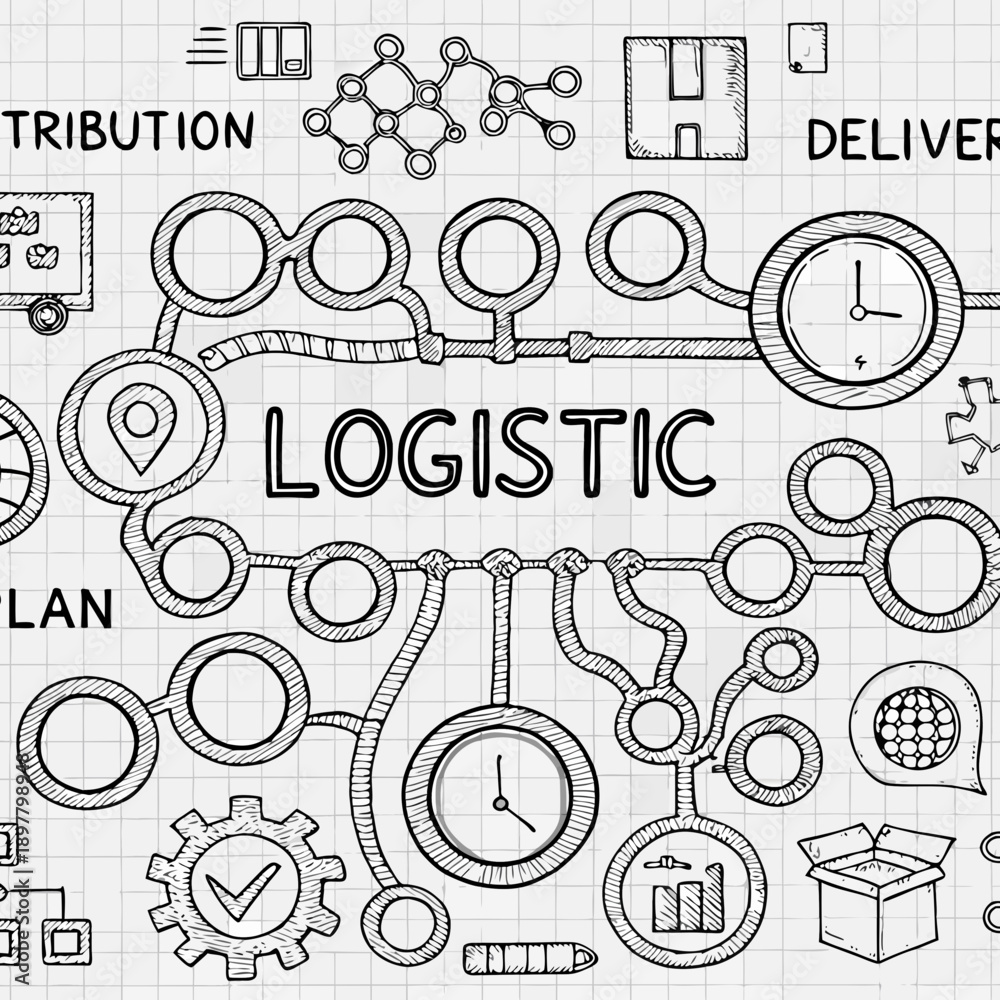 Fototapeta premium Logistics and delivery concept a hand drawn style illustration
