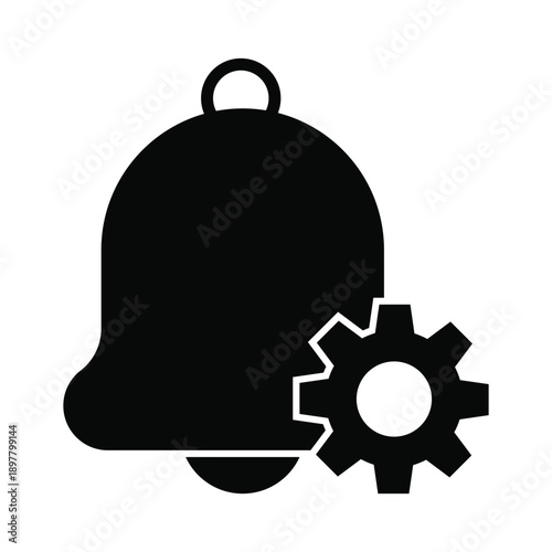 Bell with cog black silhouette icon
