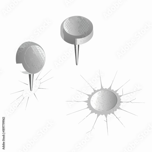 Tableau sur toile Two push pins and a cracked surface with a shadow illustration