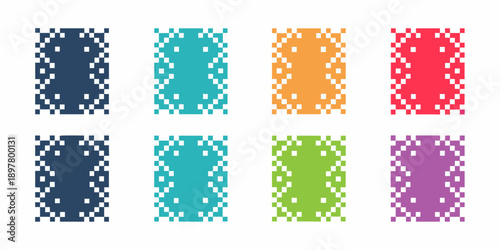 Colorful pixelated patterns arranged in a grid formation showcasing abstract designs