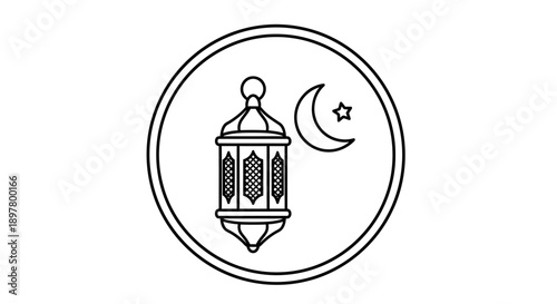 Ramadan lantern with crescent moon and star inside circle frame a vector illustration for islamic holiday decorations