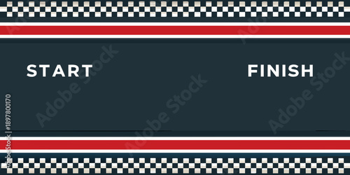 A racing start and finish line with a checkered pattern