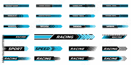 Collection of racing banner ribbons with speed and sport related text