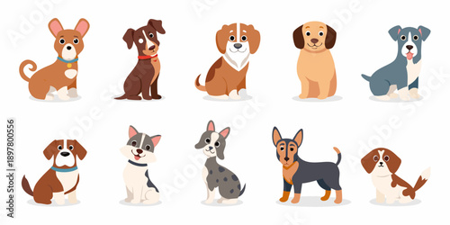 Collection of adorable cartoon dogs in various breeds and colors