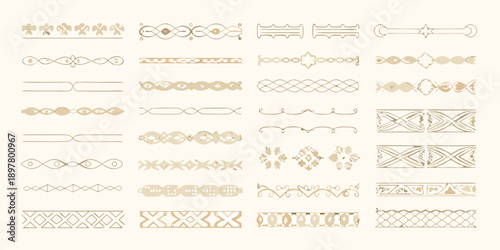 Collection of ornate golden dividers borders and decorative design elements