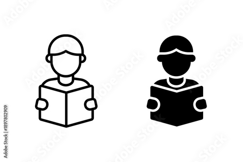 Student Reading Icon Outline And Glyph Style Education Study Concept