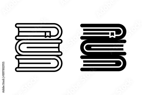 Book Stack Icon Outline And Glyph Style Knowledge Library Concept