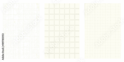Three rectangular panels with faint grid patterns in soft tones