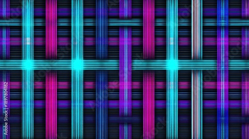 Wallpaper Mural A vibrant, abstract pattern featuring intersecting lines in blue and pink, creating a visually striking woven effect against a dark background. Torontodigital.ca