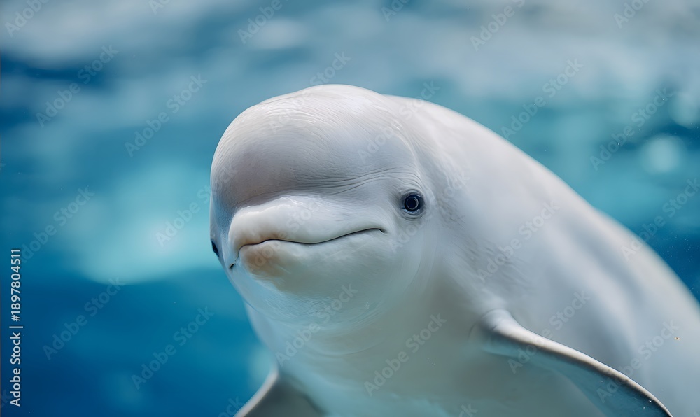 Fototapeta premium cute beluga whale face close-up, round head, gentle smile, soft expressive eyes
