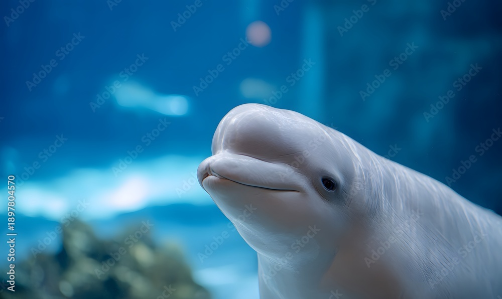 Fototapeta premium cute beluga whale face close-up, round head, gentle smile, soft expressive eyes
