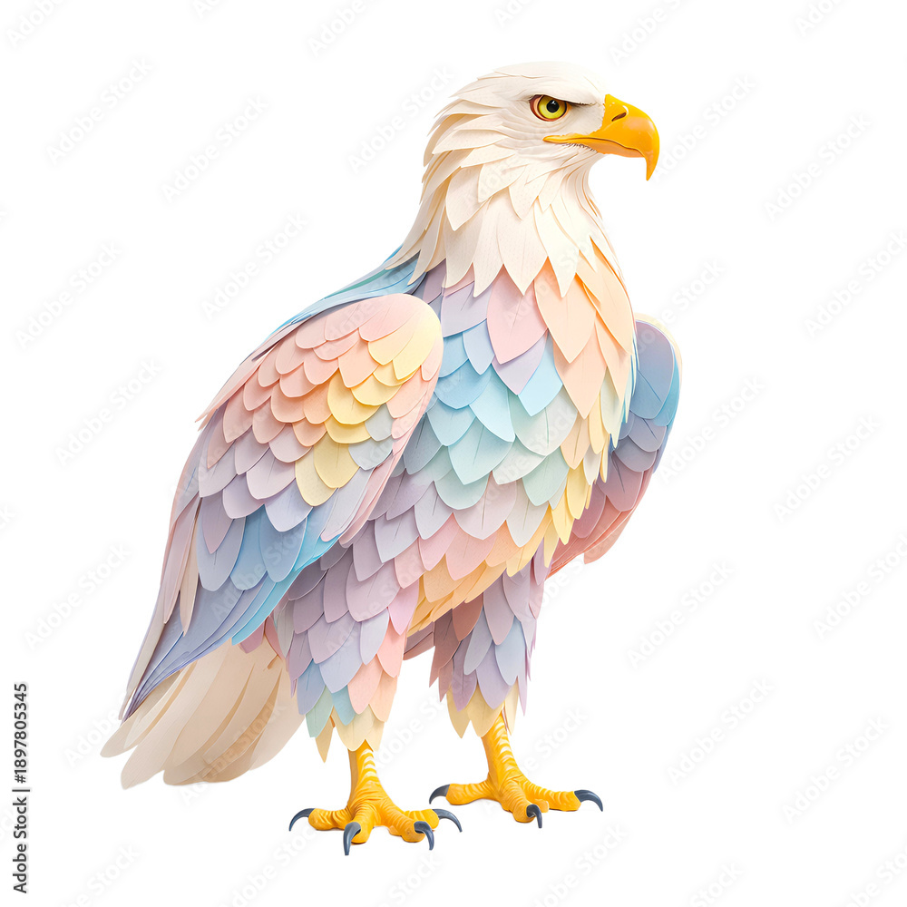 Fototapeta premium Pastel feather eagle with soft plumage stylized 3d bird illustration fantasy art