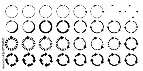Arrangement of circular arrows showcasing progressive motion and rotation