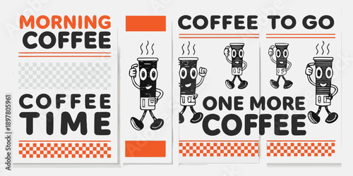 Graphic design featuring coffee cups and text for a morning beverage promotion