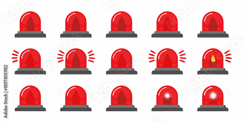 A collection of red siren lights in various states of illumination
