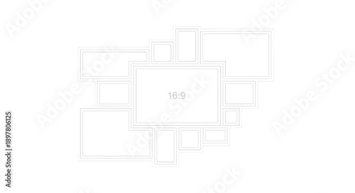 Collage Photo Frame Layout, Blank Picture Frames Arrangement, White Background