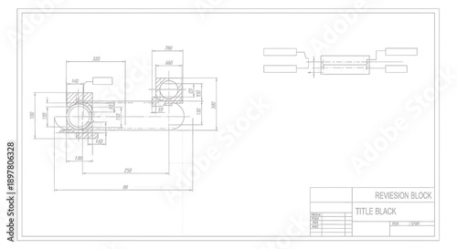 Technical Drawing Blueprint with Dimensions and Revision Block