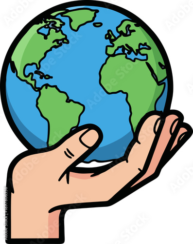 Hand holding the Earth, symbolizing global care and environmental responsibility.