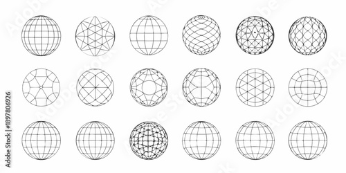 Arrangement of oval geometric shapes with varying grid patterns