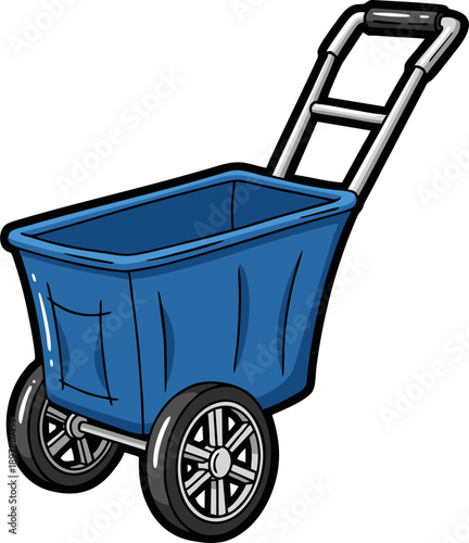 Blue Utility Cart with Wheels and Handle.