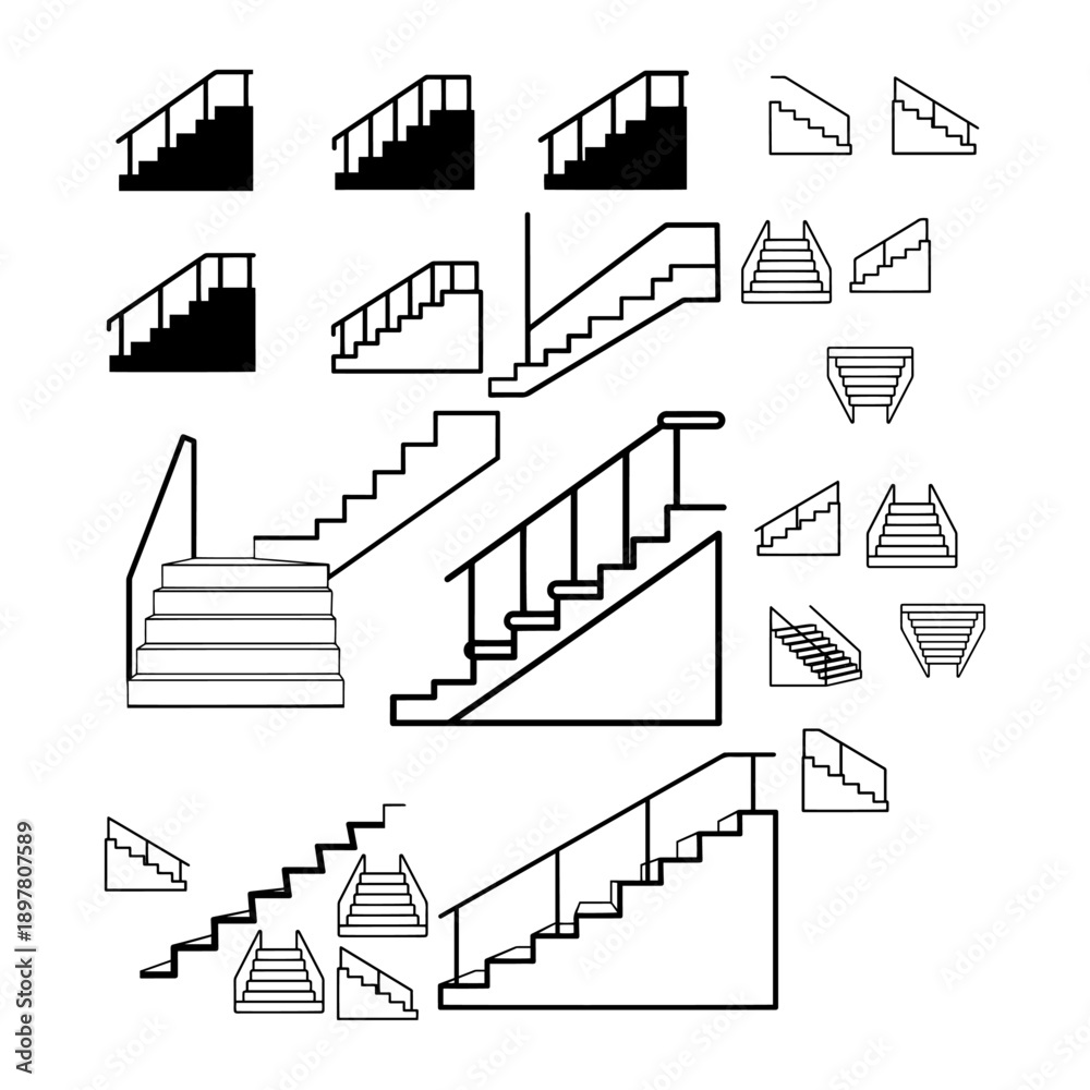 Fototapeta premium Modern and Classical Stairs Silhouette Collection - Architecture Interior Design Elements