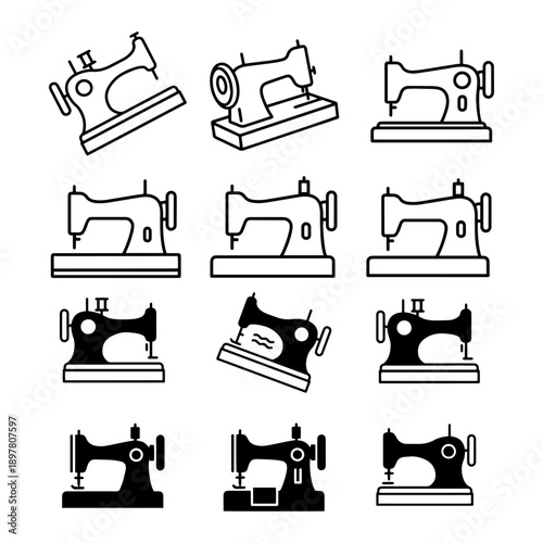Vintage and Modern Sewing Machine Silhouettes - Tailor and Fashion Design Tools