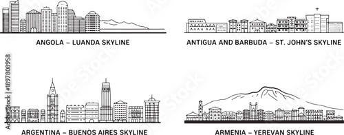 Angola Luanda, Antigua St John's, Argentina Buenos Aires, Armenia Yerevan city skylines
